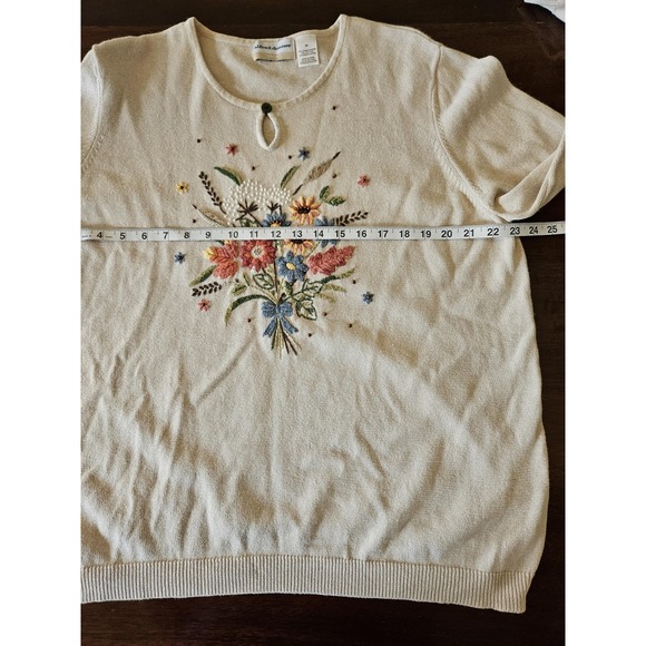 Alfred Dunner Sweater Womens 2X Ecru Embroidered Floral Granny Chic Cottagecore - Picture 9 of 12